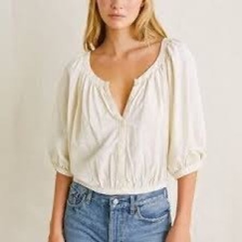 Aerie Satin Cropped Cream Peasant Blouse Small Boho Silky Feminine Cottagecore
